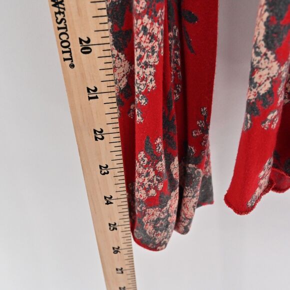 FREE PEOPLE Top Womens Size XS Speak Easy Red Floral V Neck Bell Sleeve Babydoll - Picture 12 of 12